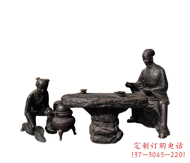 绵阳熬中药的儿童和老中医铜雕