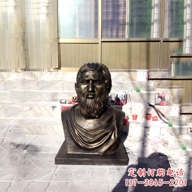 绵阳柏拉图仿铜头像-玻璃钢仿铜世界名人雕塑