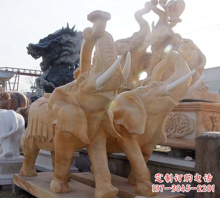 绵阳鼻卷如意大象石雕