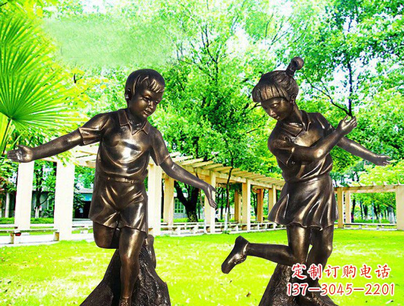 绵阳编花篮人物公园校园儿童玻璃钢仿铜雕塑