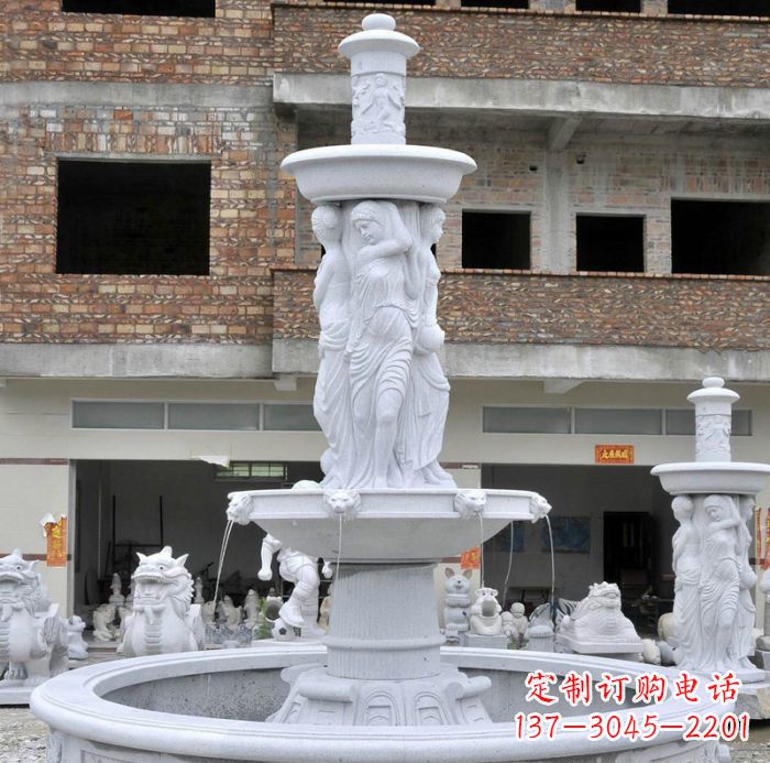 绵阳别墅景观汉白玉西方人物喷泉石雕