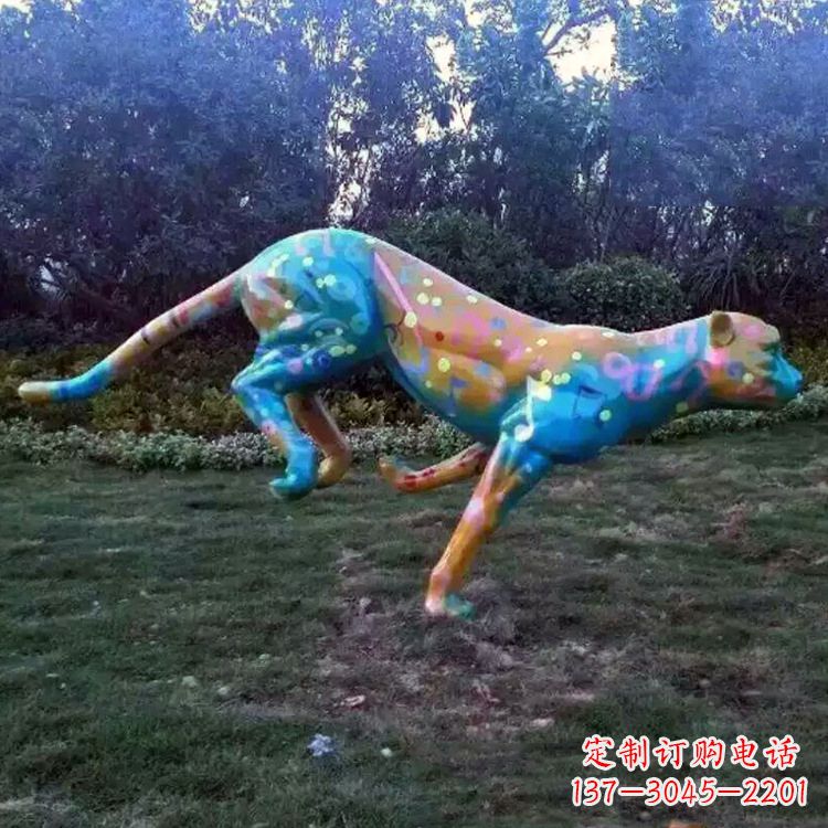 绵阳玻璃钢彩绘豹子雕塑艺术精美动物摆件