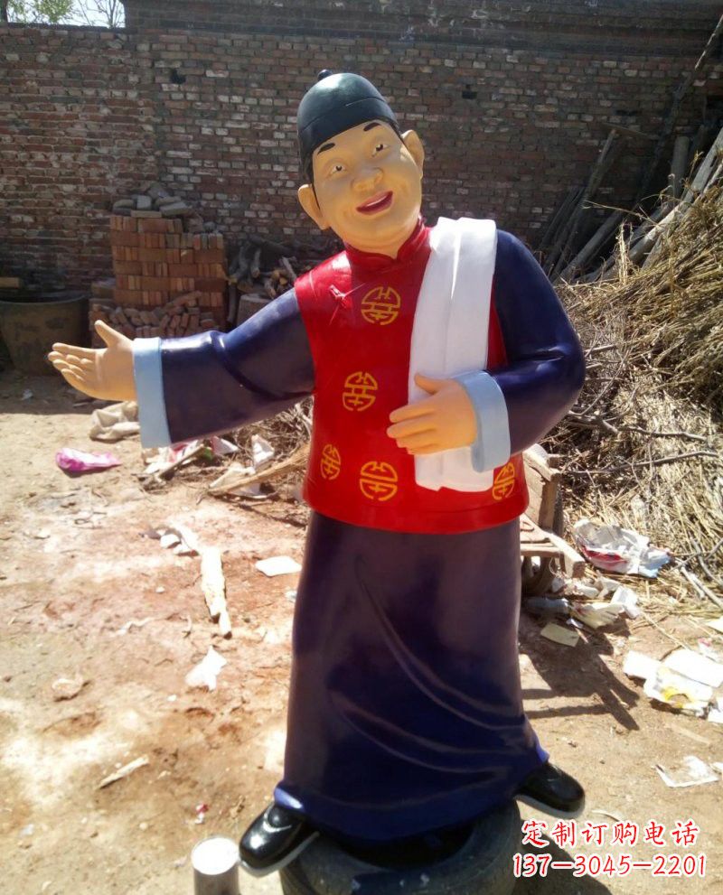 绵阳玻璃钢彩绘人物店小二雕塑