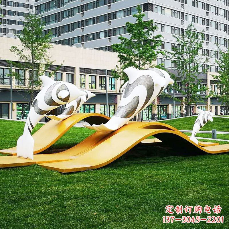 绵阳玻璃钢海豚景观雕塑精致的城市动物雕塑