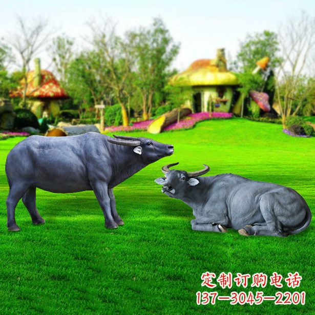 绵阳玻璃钢水牛雕塑,复古农家院情怀