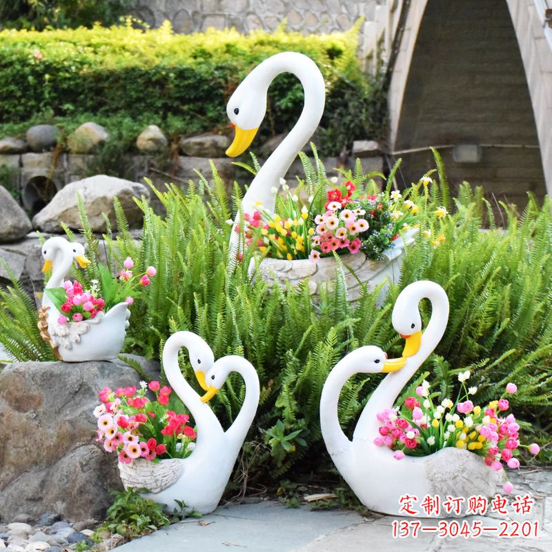 绵阳玻璃钢天鹅花盆雕塑