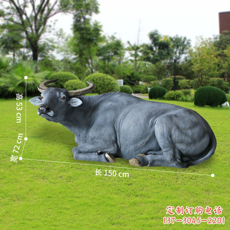 绵阳玻璃钢卧姿水牛雕塑——给人以宁静自然的感受