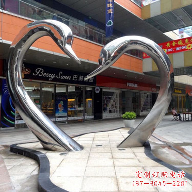 绵阳不锈钢爱心天鹅情侣雕塑——抽象动物景观的精美礼赞