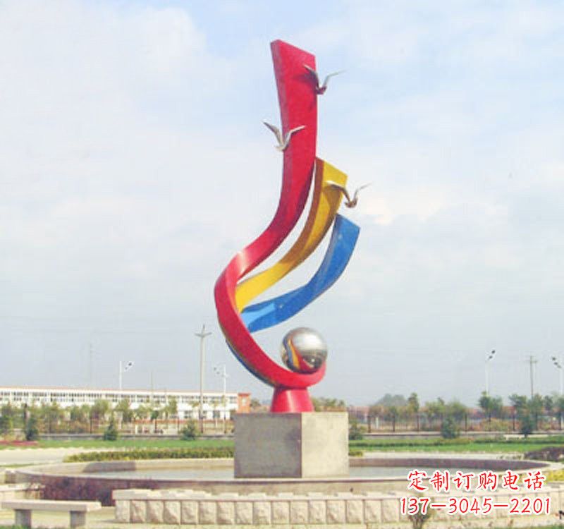 绵阳不锈钢彩色海鸥海浪雕塑——美丽传承