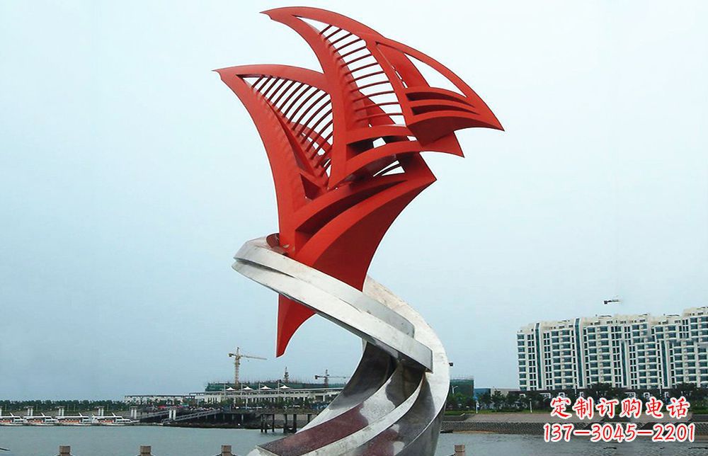绵阳海洋之舟——不锈钢抽象帆船海边景观雕塑