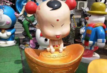绵阳玻璃钢元宝娃娃雕塑招财进宝