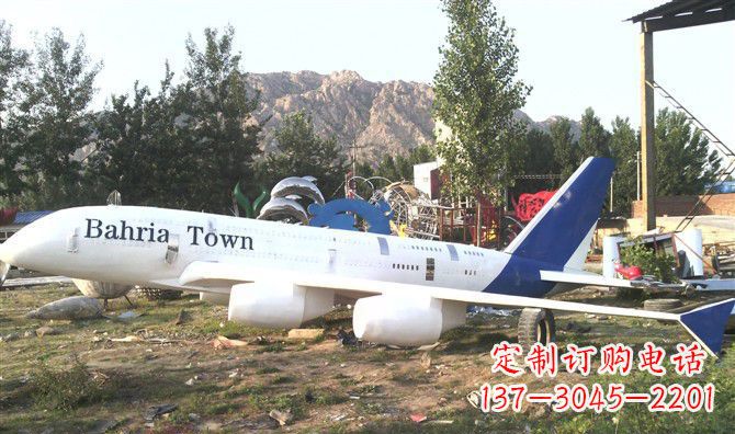 绵阳静静躺在大地上的不锈钢飞机雕塑
