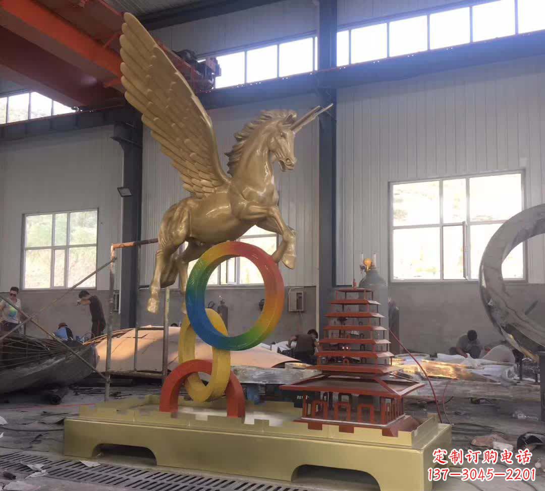 绵阳不锈钢飞马踩圆圈雕塑精美艺术之作