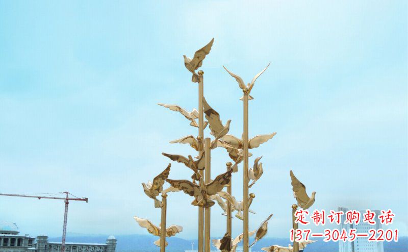 绵阳不锈钢飞翔的鸽子雕塑传递自由、和平的美好祝愿