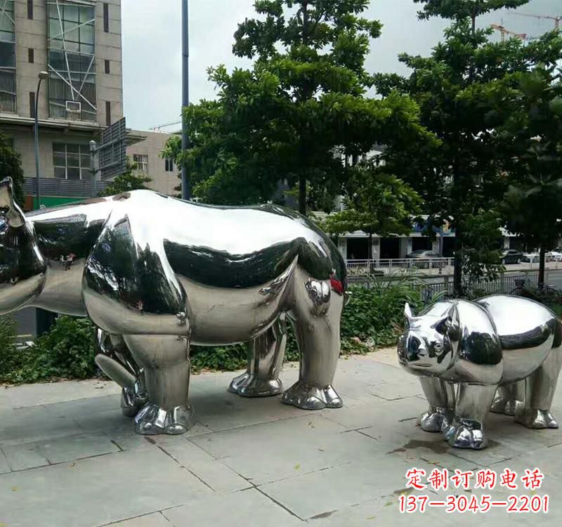 绵阳不锈钢犀牛雕塑把大自然带入城市
