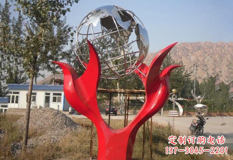 绵阳地球雕塑一座象征和平的不锈钢公园