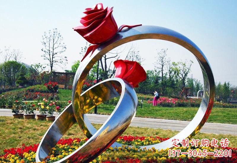 绵阳不锈钢公园玫瑰花戒指雕塑精致精美的礼物