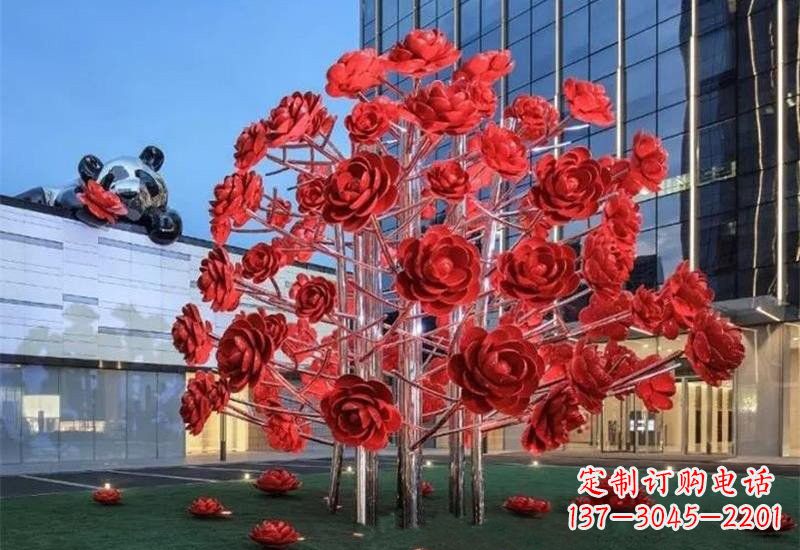 绵阳不锈钢公园玫瑰花树雕塑——让玫瑰长驻公园
