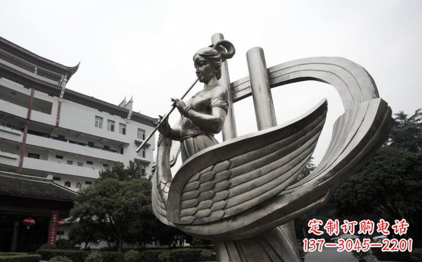 绵阳古典美女不锈钢吹笛子雕塑