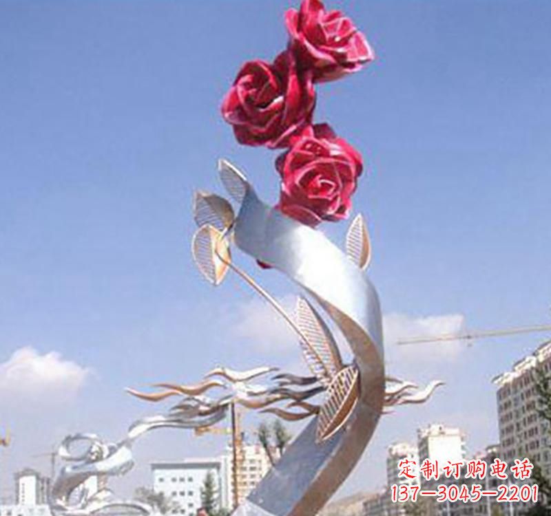 绵阳不锈钢玫瑰雕塑,点缀广场景观