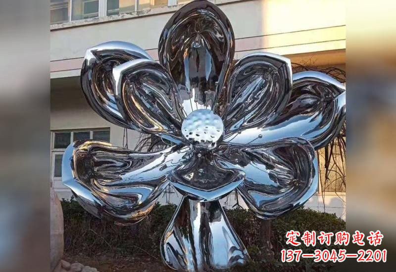 绵阳不锈钢广场镜面莲花雕塑精美外形,传承佛教文化