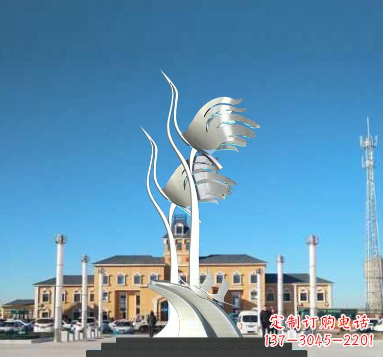 绵阳静谧优雅不锈钢仙鹤雕塑