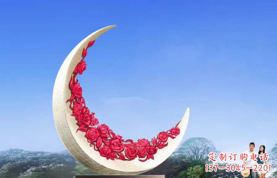 绵阳不锈钢广场月亮雕塑月光下的璀璨美景