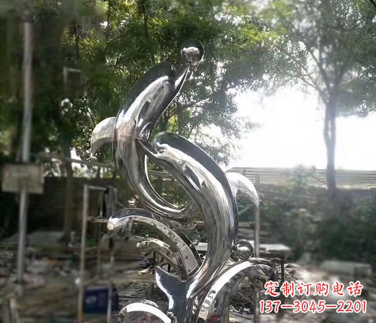 绵阳不锈钢海豚顶球雕塑