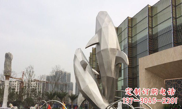 绵阳不锈钢海豚喷泉雕塑精美的海洋之美