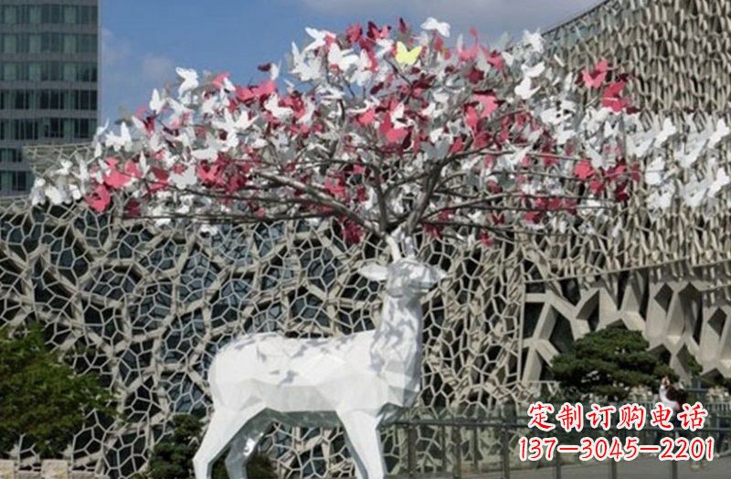 绵阳不锈钢几何小鹿雕塑精致之美