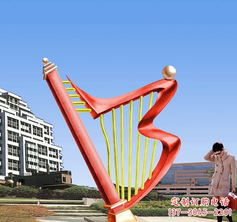绵阳不锈钢竖琴雕塑把旋律汇聚成艺术精品