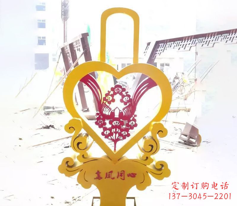 绵阳不锈钢龙凤同心雕塑精美雕刻传递着浓浓爱意