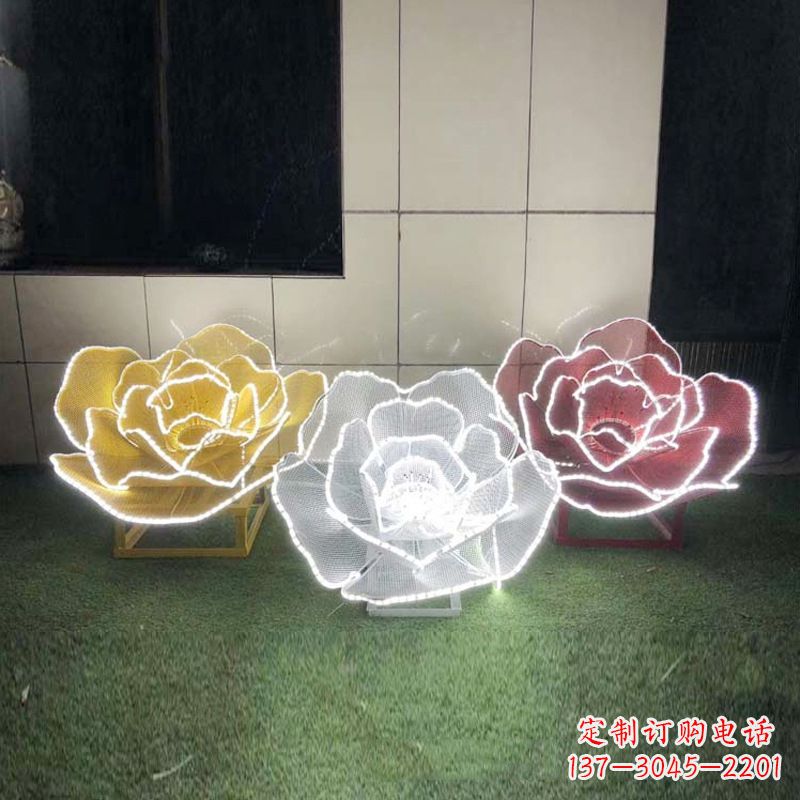 绵阳精美不锈钢玫瑰花灯光雕塑