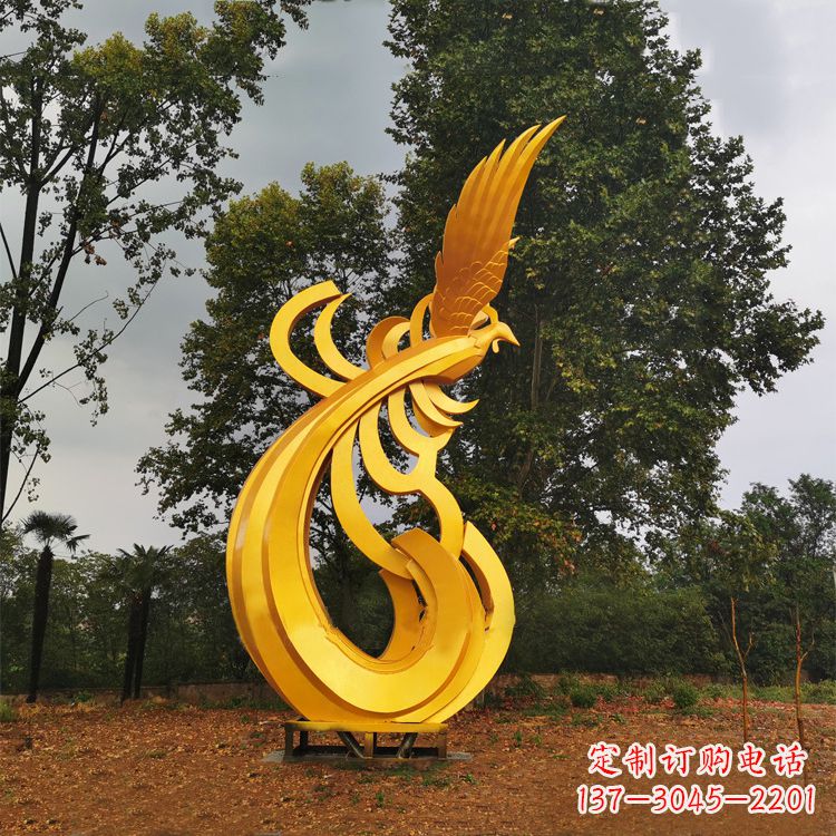 绵阳不锈钢凤凰雕塑黄金色园林之美