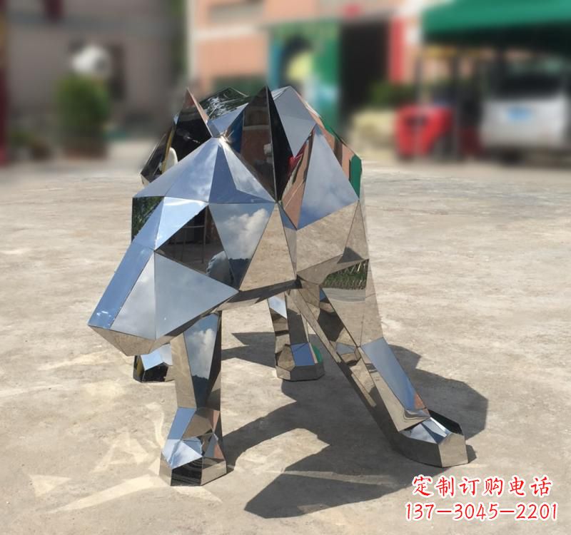 绵阳不锈钢园林动物几何狼雕塑