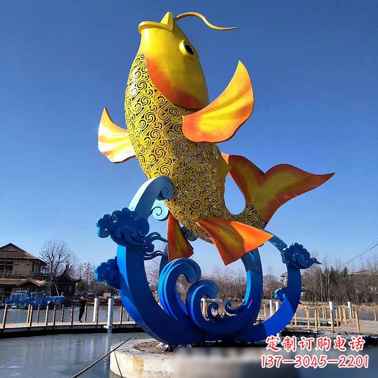 绵阳不锈钢鱼跃喷泉雕塑色彩斑斓的水景美景