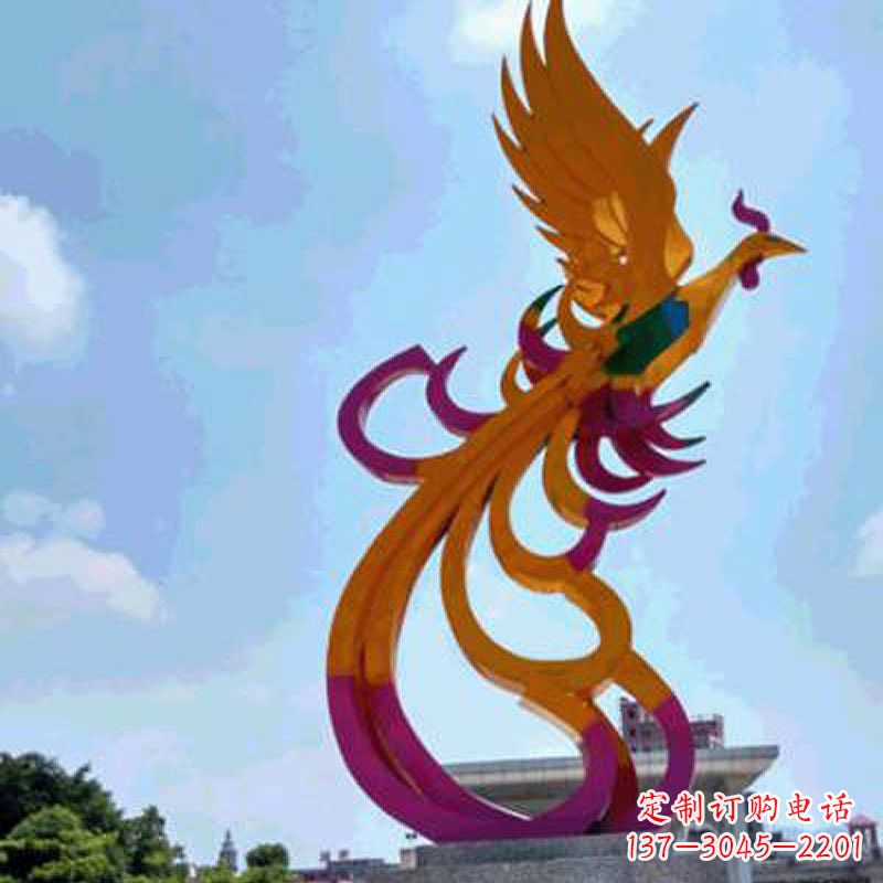 绵阳彩绘凤凰不锈钢雕塑-城市标识景观动物雕塑