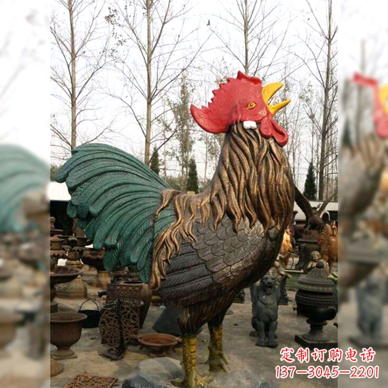 绵阳彩绘铜雕公鸡生肖动物雕塑