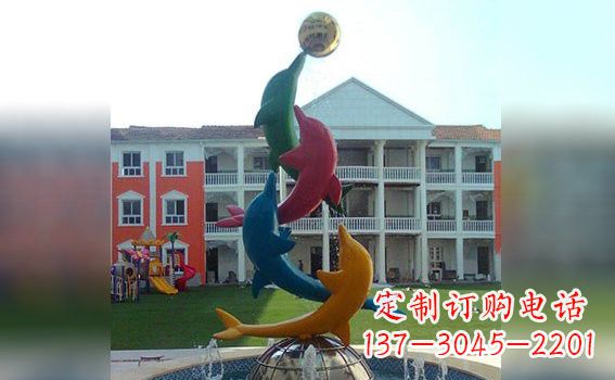 绵阳彩色不锈钢海豚雕塑海洋动物景观标识