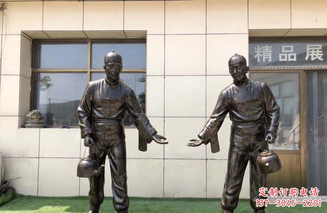 绵阳茶馆民俗店小二铜雕