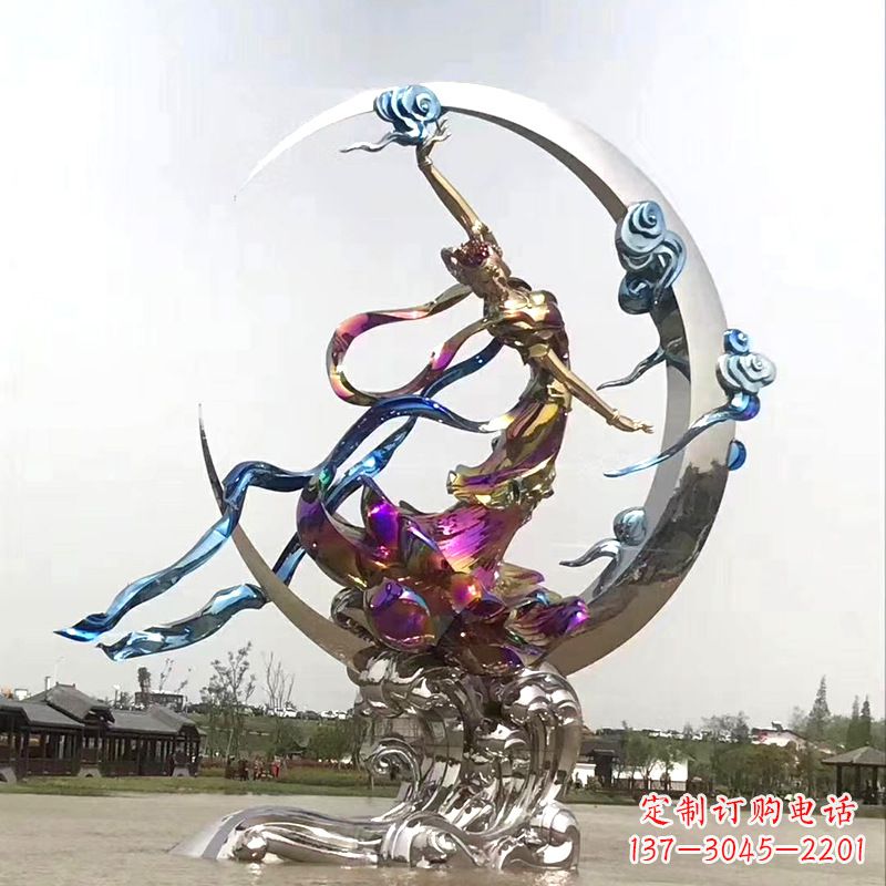 绵阳中国古代神话传说中的嫦娥奔月不锈钢雕塑景观