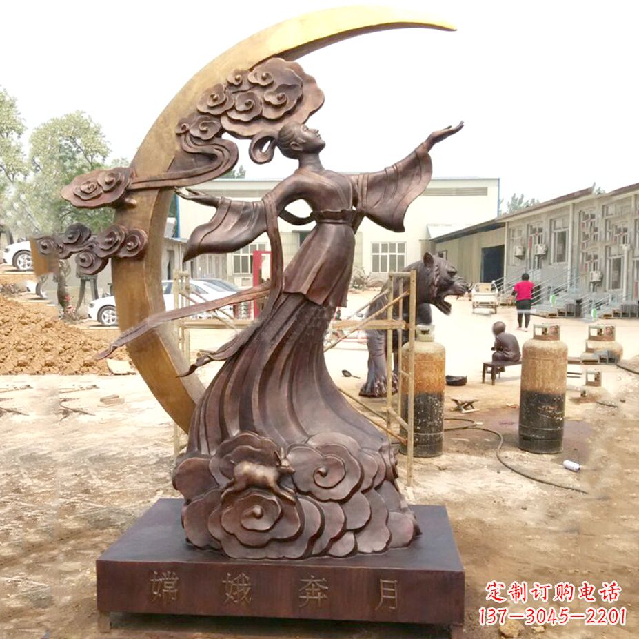 绵阳嫦娥奔月黄金雕塑-铸铜神话人物上古美女雕像