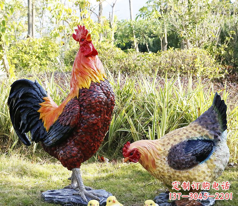 绵阳厂家直销户外园林树脂仿真公鸡母鸡 装饰品雕塑 玻璃钢绿化雕塑