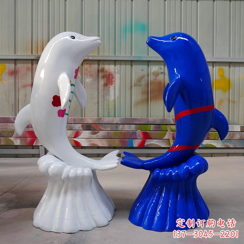 绵阳冲浪海豚卡通动物雕塑,园林水景戏水动物景观
