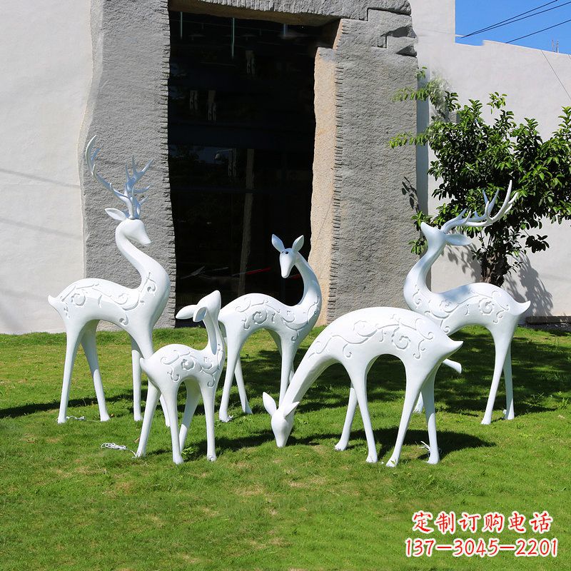 绵阳抽象鹿玻璃钢雕塑-白色小区园林动物摆件