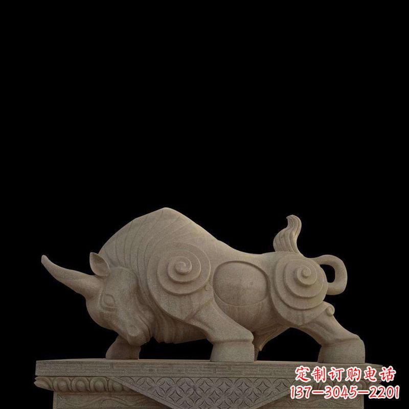 绵阳抽象牛砂岩雕塑-生肖动物石雕摆件