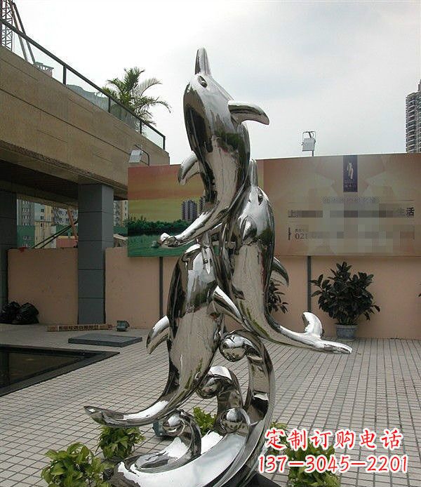 绵阳创意不锈钢跳跃的海豚雕塑