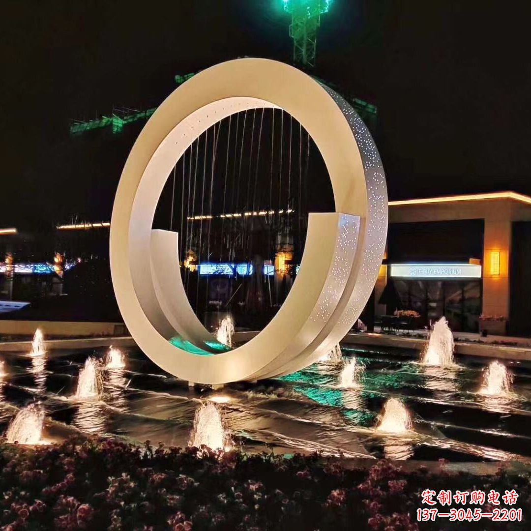 绵阳环状喷泉雕塑灯光点亮美丽