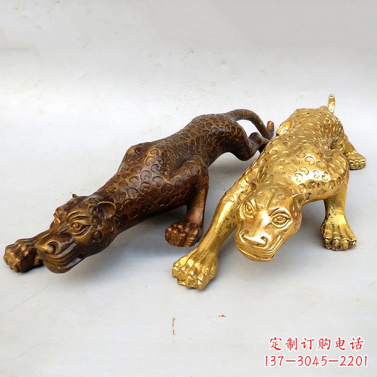 绵阳纯铜金钱豹雕塑-动物铜雕摆件