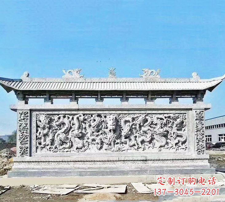 绵阳精美大理石九龙壁雕塑